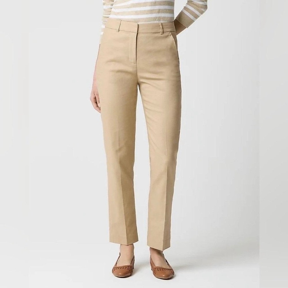 J.Crew Kallie Pant Size 2 Khaki Tan Straight Leg Linen Cotton Chino Trousers